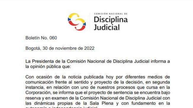 Comunicado de la Comisión Nacional de Disciplina Judicial.
