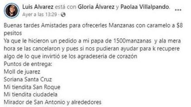 Publicación de Luis Álvarez sobre el pedido de su padre.