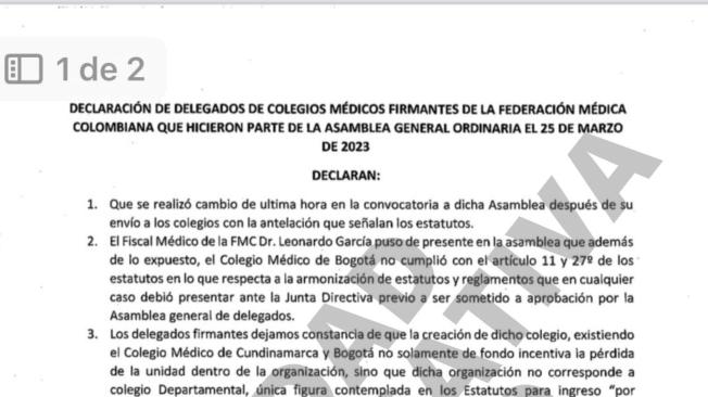 Esta es la carta firmada por varios miembros de la Federación Médica Colombiana.
