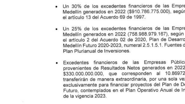 Así llegarán los excedentes financieros de EPM, correspondientes al año anterior, al Distrito de Medellín.