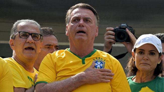 El expresidente brasileño Jair Bolsonaro durante un mitin en São Paulo.