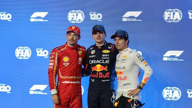 Charles Leclerc, Max Verstappen y Sergio Perez