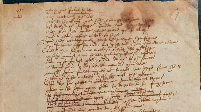 Facsímil de una página de la obra The Book of Sir Thomas More, atribuida a William Shakespeare.