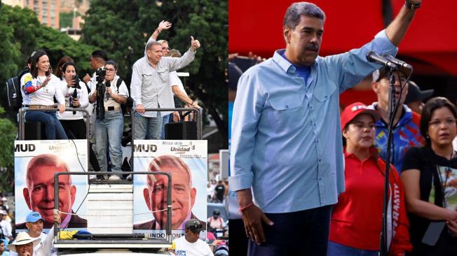 María Corina Machado y Edmundo González, y Nicolás Maduro cerraron este jueves la campaña presidencial en Venezuela.