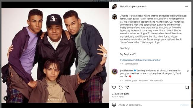 Mensaje de los hijos de Tito Jackson por su muerte.