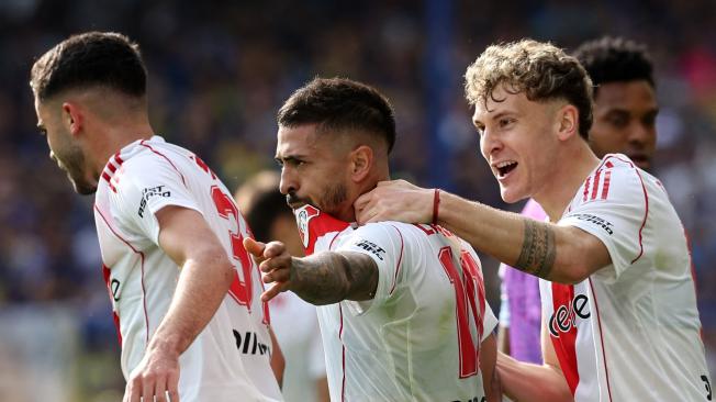 Lanzini celebra el gol de River contra Boca.