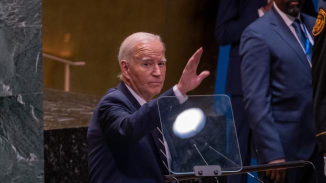  US President Joe Biden addresses world leaders during the United Nations General Assembly (UNGA) at the United Nations headquarters on September 24, 2024 in New York City. World leaders convened for the General Assembly as the world continues to experience major wars in Gaza, Ukraine and, Sudan along with a threat of a larger conflict in the Middle East.   Spencer Platt/Getty Images/AFP (Photo by SPENCER PLATT / GETTY IMAGES NORTH AMERICA / Getty Images via AFP)