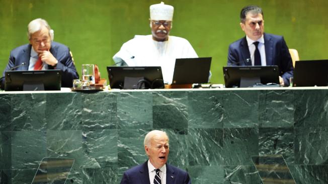  U.S. President Joe Biden speaks during the United Nations General Assembly (UNGA) at the United Nations headquarters on September 24, 2024 in New York City. World leaders convened for the General Assembly as the world continues to experience major wars in Gaza, Ukraine and, Sudan along with a threat of a larger conflict in the Middle East.   Michael M. Santiago/Getty Images/AFP (Photo by Michael M. Santiago / GETTY IMAGES NORTH AMERICA / Getty Images via AFP)