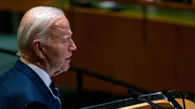  US President Joe Biden addresses world leaders during the United Nations General Assembly (UNGA) at the United Nations headquarters on September 24, 2024 in New York City. World leaders convened for the General Assembly as the world continues to experience major wars in Gaza, Ukraine and, Sudan along with a threat of a larger conflict in the Middle East.   Spencer Platt/Getty Images/AFP (Photo by SPENCER PLATT / GETTY IMAGES NORTH AMERICA / Getty Images via AFP)