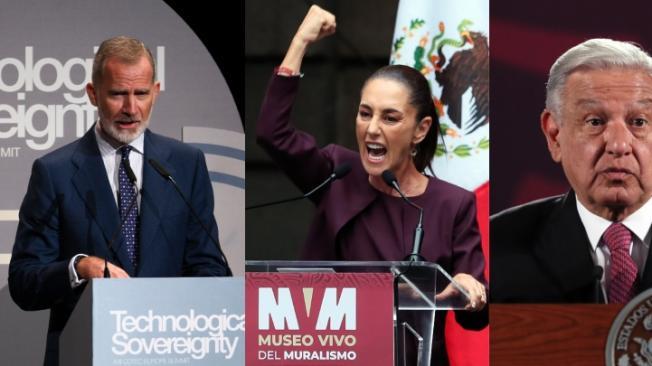 El rey de España, Felipe VI, Claudia Sheinbaum y Andrés Manuel López Obrador.