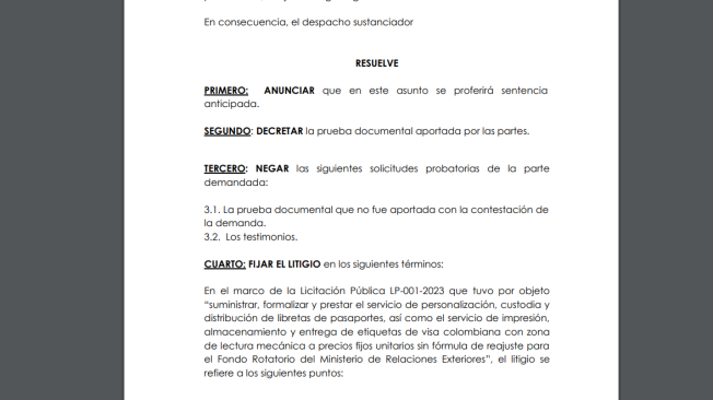 Auto proferido el pasado 26 de julio de 2024 que anuncia que se proferirá una sentencia anticipada.