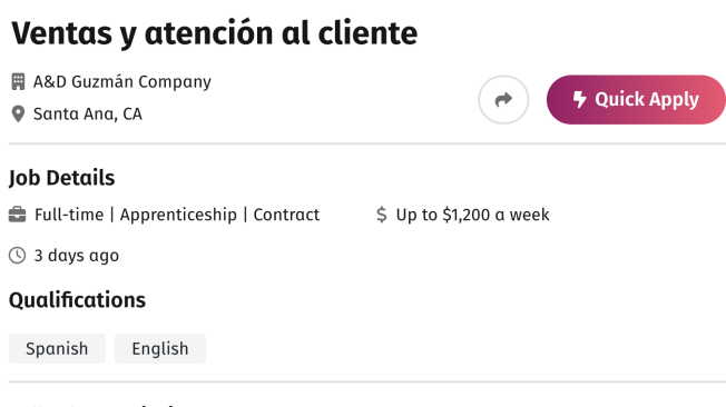 La empresa asegura que no es necesario que el postulante sepa hablar inglés.