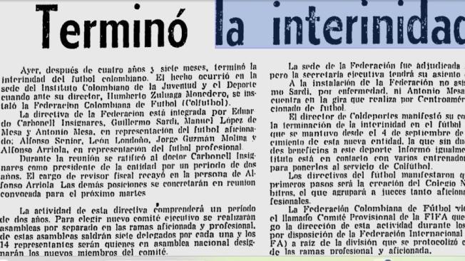 Facsimil de EL TIEMPO el 16 de junio de 1971. Un día antes se creó la actual FCF.