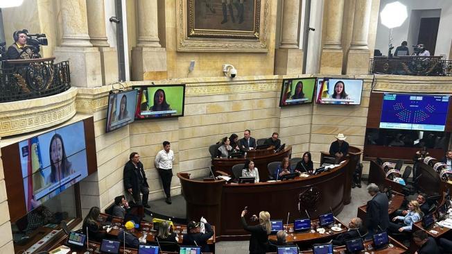 A través de videollamada, María Corina Machado, líder de la oposición venezolana, habló en el Senado de Colombia.