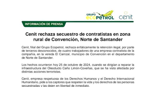 Cenit, filial de Ecopetro, se pronuncia.