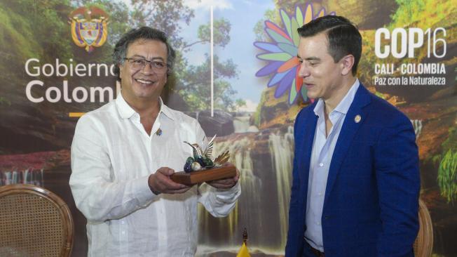 Los presidentes Gustavo Petro (Colombia) y Daniel Noboa (Ecuador).