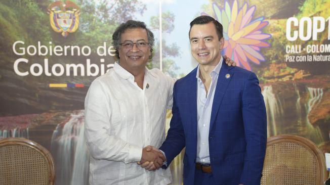 Los presidentes Gustavo Petro (Colombia) y Daniel Noboa (Ecuador).