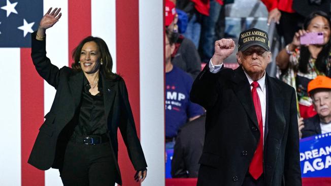 Kamala Harris y Donald Trump en diferentes actos de campaña en Estados Unidos.