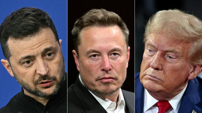 Volodimir Zelenski, Elon Musk y Donald Trump.