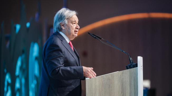 El Secretario General de las Naciones Unidas, Antonio Guterres, pronuncia un discurso en la Conferencia de las Naciones Unidas sobre el Cambio Climático COP29