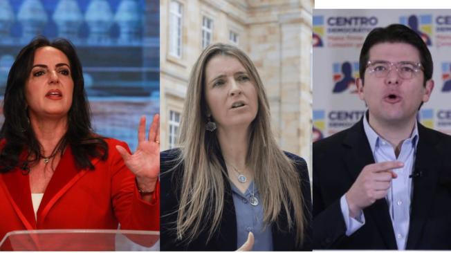 Los senadores del Centro Democrático María Fernanda Cabal, Paloma Valencia, Miguel Uribe.