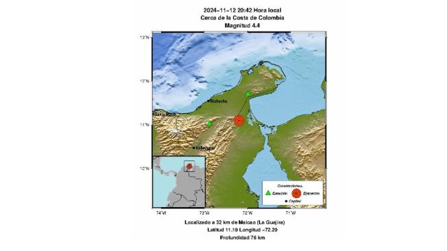 Temblor en Colombia en la noche de este 12 de noviembre en La Guajira, Colombia.