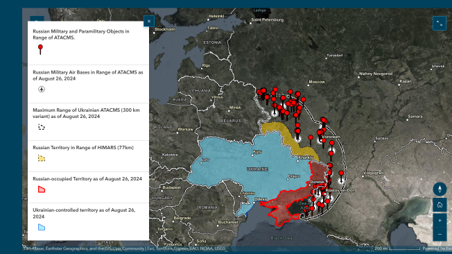 Este es el rango de ataque en suelo ruso que tendrían los misiles Atacms, según un informe del Study of War.