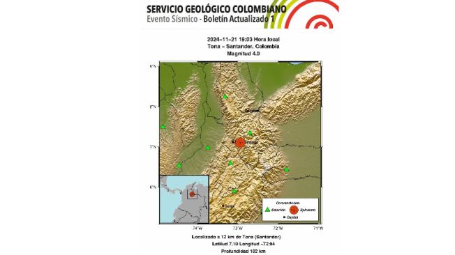 Temblor en Colombia hoy, 21 de noviembre.