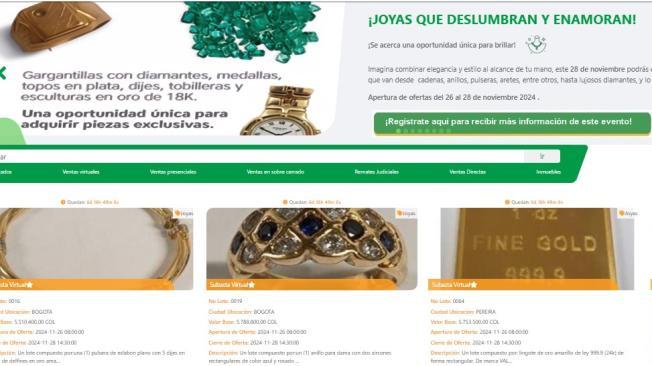 En la página de El Martillo encuentra el banner para acceder a la subasta de joyas de la Dian.