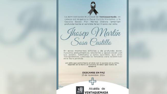 Alcaldía de Ventaquemada se solidarizó con los familiares de Jhosep Martín.