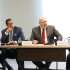Al centro, el fiscal de la Corte Penal Internacional, Karim Khan y el presidente de la JEP, Roberto Vidal