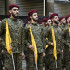 Combatientes de Hezbollah asisten al funeral de los comandantes de Hezbollah Ibrahim Akil y Mahmoud Hamad, Líbano, el 22 de septiembre de 2024.