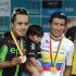 El ciclista colombiano Sergio Luis Henao, del equipo británico Sky, celebra después de ganar la prueba de ruta en los Campeonatos Nacionales de Ciclismo de Colombia