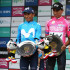 Podio Colombia Oro y Paz: Egan Bernal fue primero, Nairo Quintana llegó segundo y Rigoberto Urán concluyó tercero.