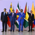 De izquierda a derecha, los presidentes de Venezuela, Surinam, Guyana, Colombia, Bolivia y Brasil, tras la reunión de mandatarios en el Palacio de Itamaraty, en Brasilia