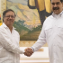 El presidente Gustavo Petro y Nicolás Maduro. María Corina Machado en la foto de la derecha.