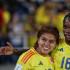 Linda Caicedo junto a Gabriela Rodríguez celebran el gol de Colombia.