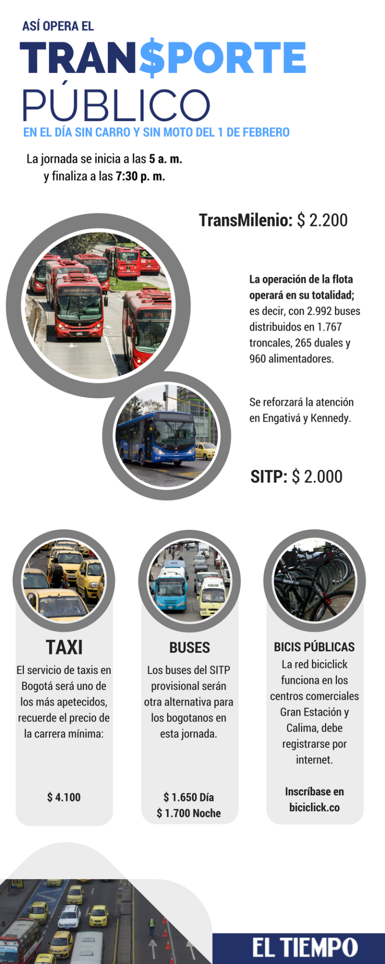 Así funcionará el transporte público este 1 de febrero en Bogotá durante el Día sin carro.