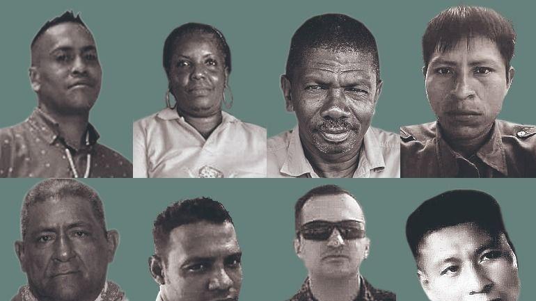 Se compilan rostros y datos de algunos líderes sociales que fueron asesinados entre diciembre de 2016 y enero de 2018.