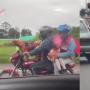Conductor viajando con dos perros y una niña