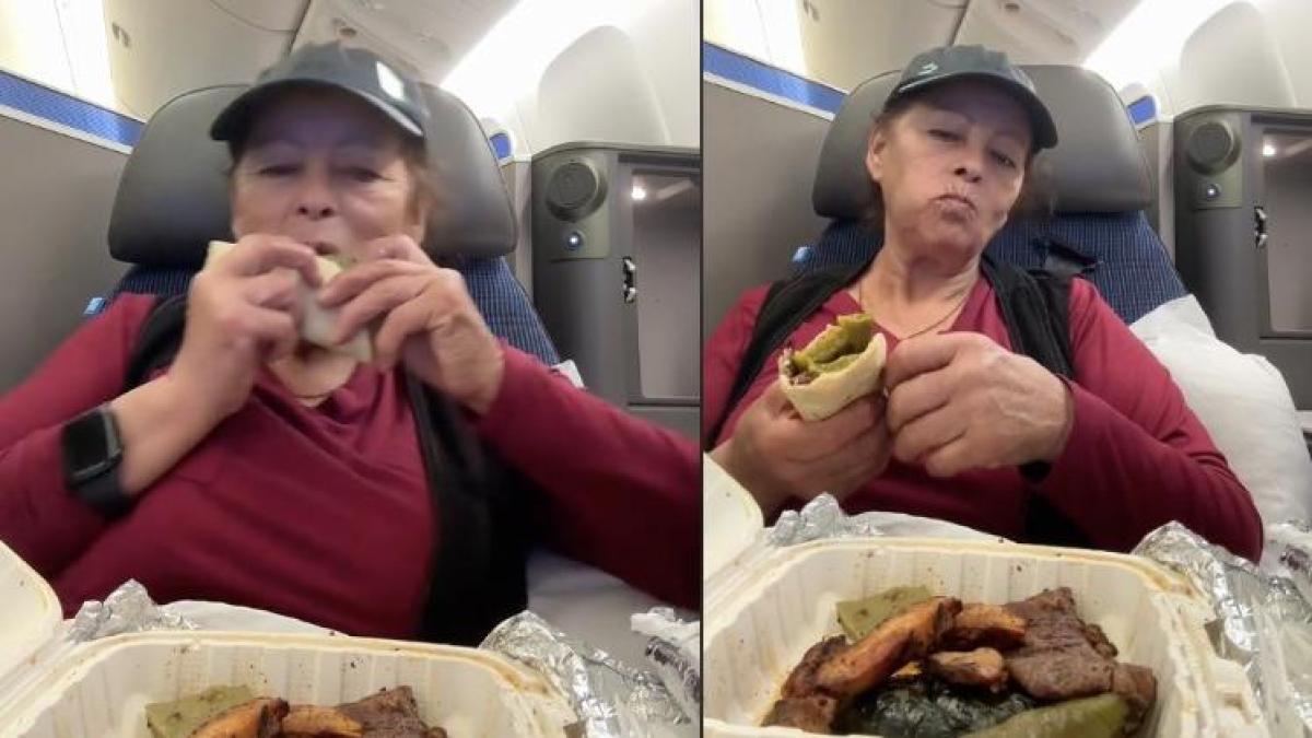 Iba en un avión a California y la criticaron por prepararse unos tacos de carne a bordo
