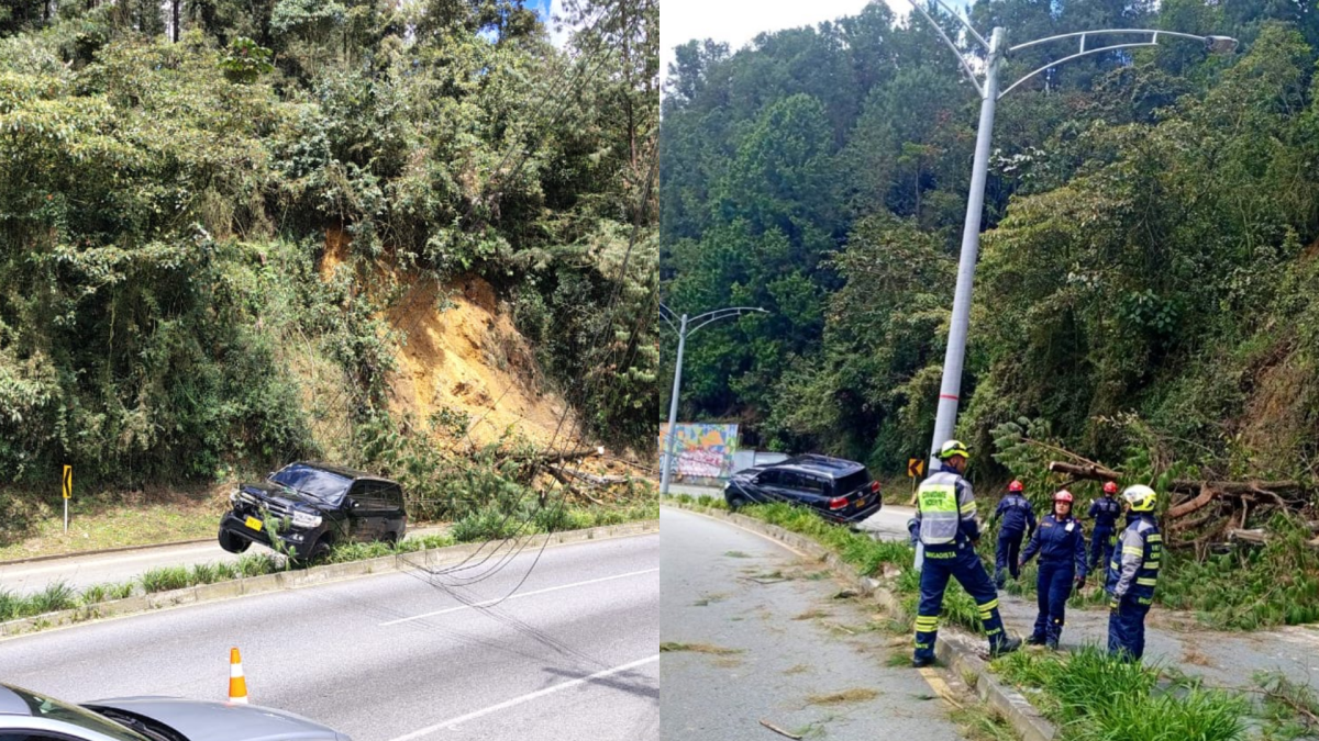Atención: Avenida Las Palmas, en Medellín, cerrada por deslizamiento de tierra; un vehículo resultó afectado