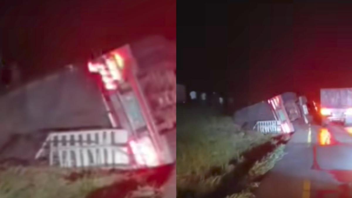 トラックはボゴタ道路で転覆しました