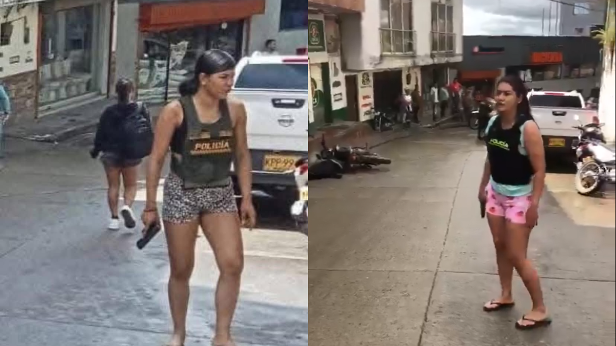 Video: momento en que uniformadas de Policía de Antioquia salen a atender atentado con granada en pijama y chanclas