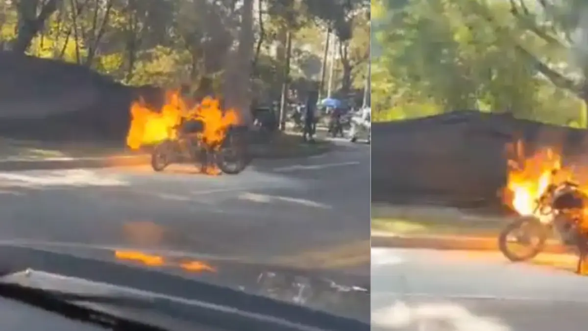Video | Violenta reacción de conductor que le habría prendió fuego a su moto para evadir control de tránsito en Cali