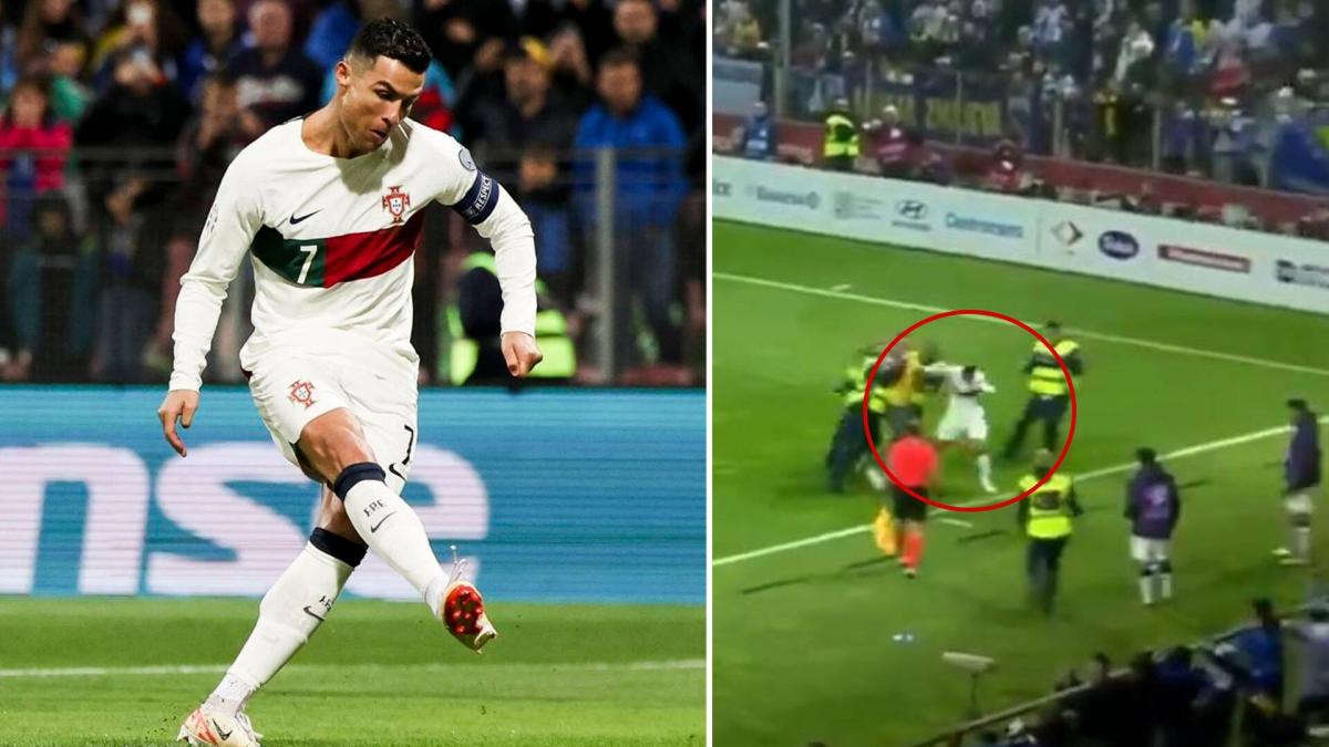 Cristiano Ronaldo é agredido por torcedor em jogo Bósnia x Portugal;  vídeo