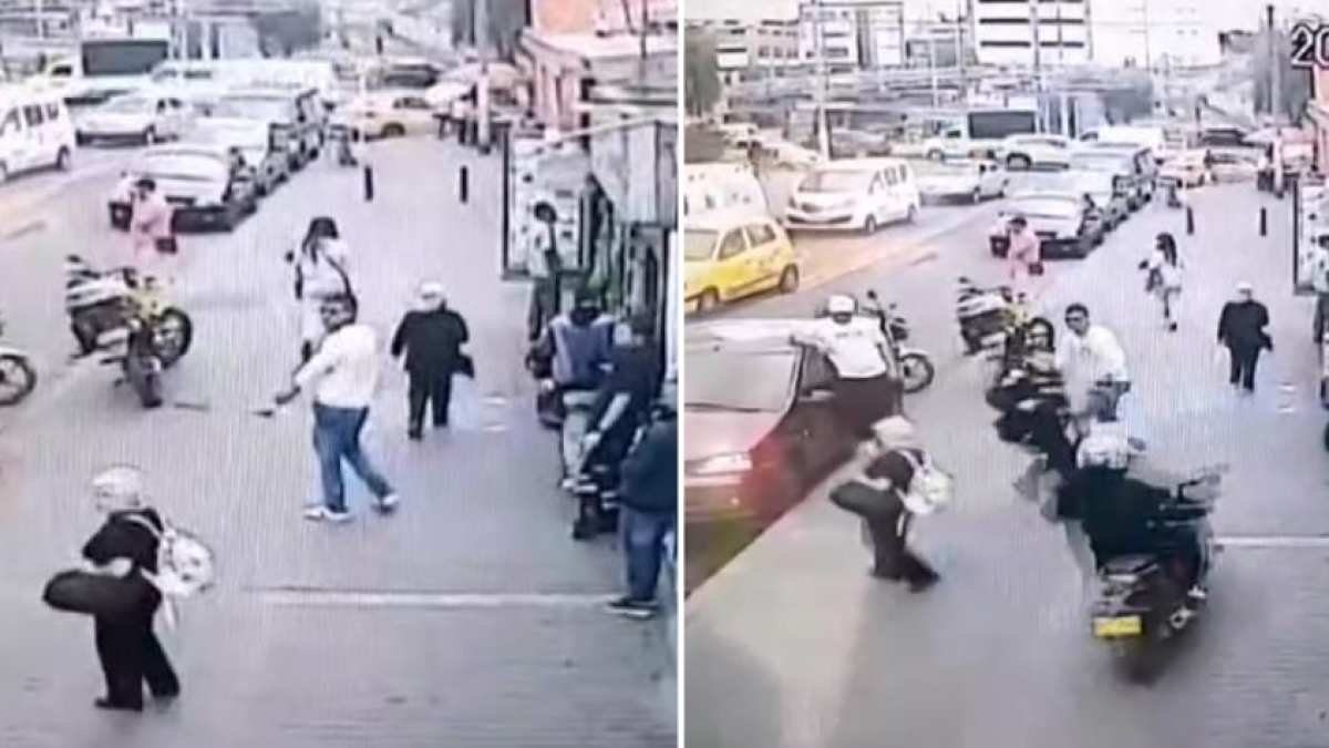 Video: ladrón en moto sube andén y atropella a anciana frente a policía en Bogotá