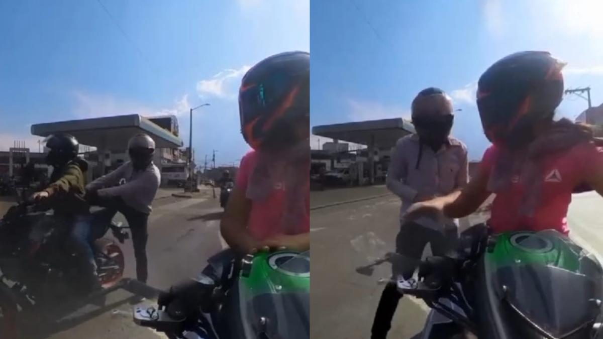 Video: mujer motociclista fue abordada por tres delincuentes en Bogotá, no se dejó robar