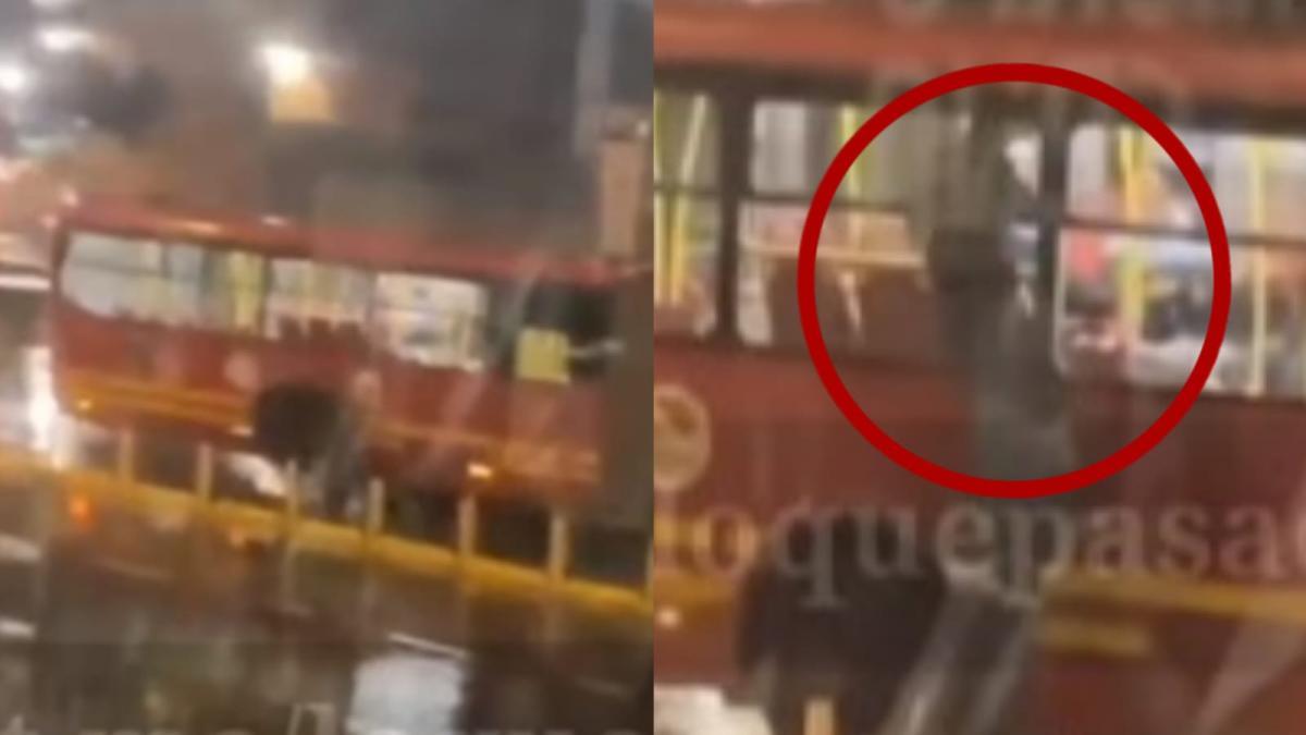 Video| Ni las lluvias detuvieron a ladrones en Bogotá; hicieron escalera humana para robar en TransMilenio