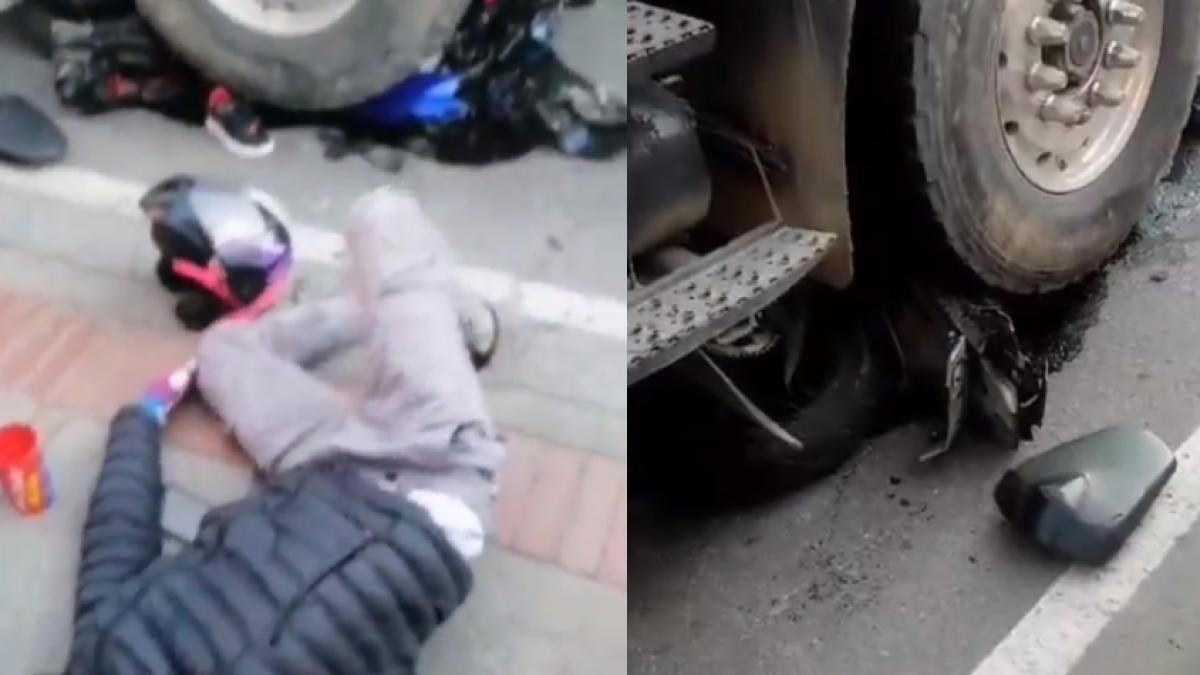 Video | Hombre se salvó de morir en accidente con volqueta en Bogotá: su moto quedó destruida